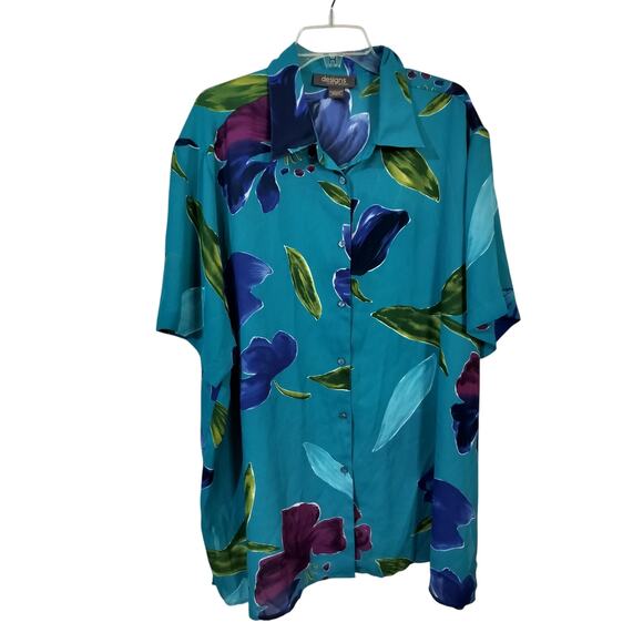 3739)Designs Lane Bryant Floral Print Button Down Short Sleeve Tunic Top 22/24 - Picture 1 of 7
